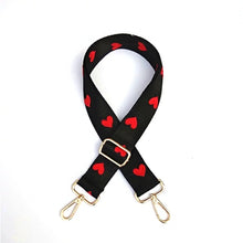 Load image into Gallery viewer, BAG STRAP: HEARTS RED BLACK 2 INCHES(SILVER HARDWARE)
