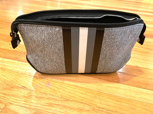NEOPRENE COSMETIC BAG: GREY BLACK WHITE STRIPE