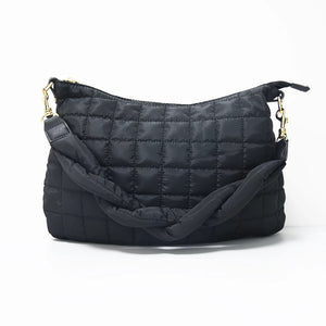 PUFFER QUILTED BRAID STRAP: QUILTED HOBO BAG (BLACK)