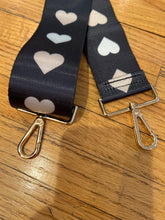 Load image into Gallery viewer, BAG STRAP: HEARTS WHITE &amp; GOLD (GOLD OR SILVER HARDWARE)
