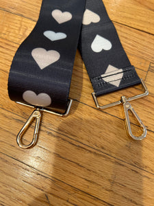 SALE BAG STRAP: HEARTS WHITE & GOLD (GOLD OR SILVER HARDWARE)