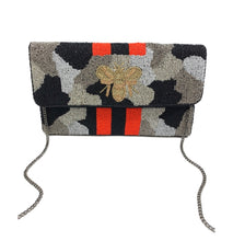 Load image into Gallery viewer, BEADED CLUTCH BAG: CAMO BEE SILVER BLACK
