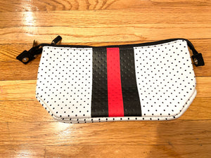 NEOPRENE COSMETIC BAG: WHITE RED BLACK STRIPE
