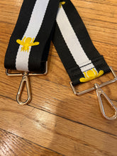 Load image into Gallery viewer, BAG STRAP: BEES WHITE BLACK  (GOLD OR SILVER HARDWARE)
