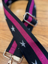 Load image into Gallery viewer, SALE BAG STRAP: STAR BLACK PURPLE (GOLD OR SILVER HARDWARE)
