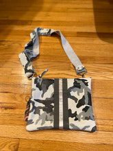 Load image into Gallery viewer, GENUINE LEATHER BAG: TAYLOR CROSSBODY CAMO BLACK WHITE STRIPE
