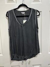 Load image into Gallery viewer, SALE TOP: RAW HEM V NECK TANK (CHARCOAL)
