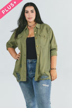 Load image into Gallery viewer, SALE PLUS SHACKET: ARMY GREEN DISTRESSED BUTTON
