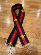 Load image into Gallery viewer, BAG STRAP: BEES RED BLACK STRIPE (GOLD OR SILVER HARDWARE)
