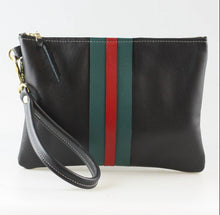 Load image into Gallery viewer, GENUINE LEATHER WRISTLET : CARTER BLACK GREEN STRIPE

