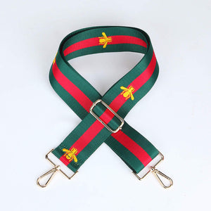 BAG STRAP: BEES RED GREEN (GOLD OR SILVER HARDWARE)