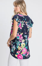 Load image into Gallery viewer, SALE TOP: NAVY RUFFLE FLORAL
