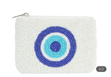 Load image into Gallery viewer, BEADED COIN PURSE: WHITE BLUE EYE
