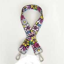 Load image into Gallery viewer, SALE BAG STRAP: FLORAL DAISY PINK PURPLE YELLOW (GOLD/ SILVER ARDWARE)
