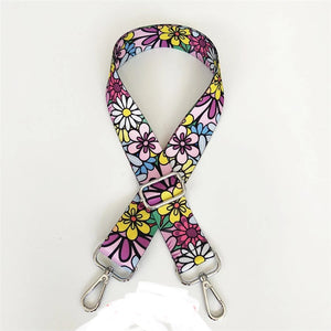 SALE BAG STRAP: FLORAL DAISY PINK PURPLE YELLOW (GOLD/ SILVER ARDWARE)