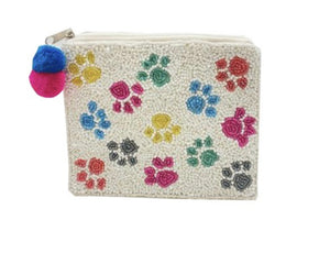 BEADED COIN PURSE: COLORFUL PAW PRINTS