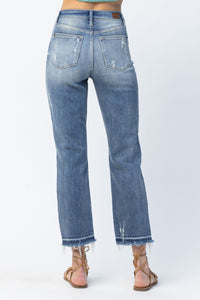 SALE DENIM: HIGH WAIST RELEASE HEM ANKLE STRAIGHT