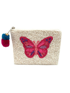BEADED COIN PURSE: BUTTERFLY (PINK)