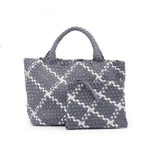 WOVEN NEOPRENE TOTE: GREY WHITE