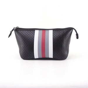 NEOPRENE COSMETIC BAG: BLACK RED STRIPE