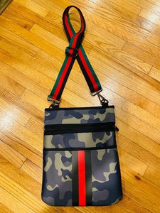 BAG STRAP: STRIPE RED GREEN 2 INCHES (SILVER OR GOLD HARDWARE)