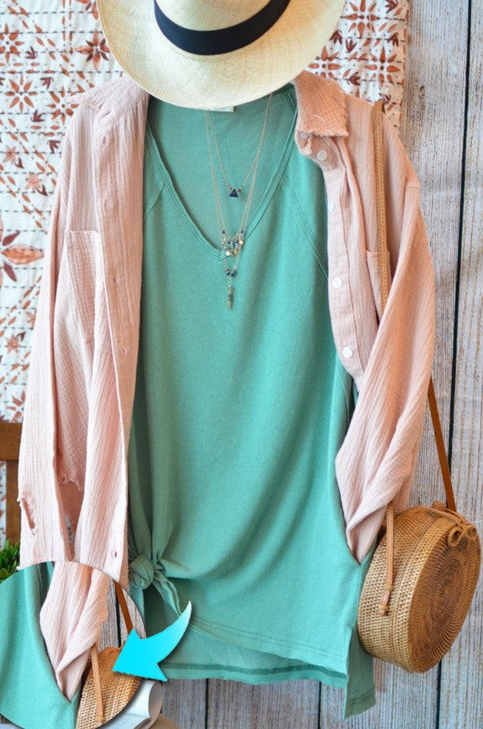 SALE TOP: GREEN V NECK JERSEY
