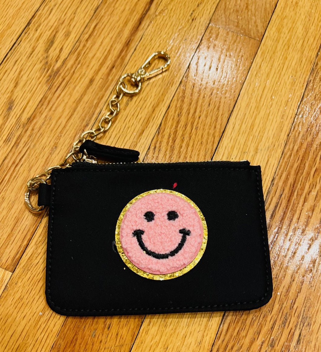 KEYCHAIN POUCH: BLACK SMILE PATCH