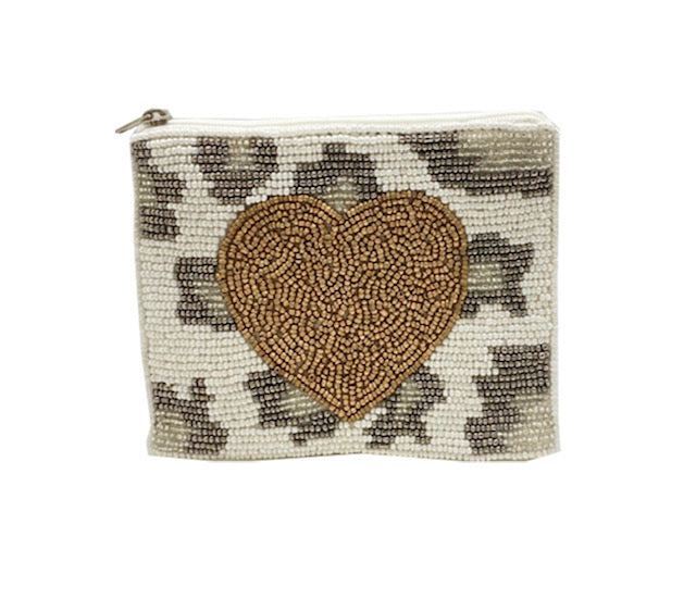 BEADED COIN PURSE: LEOPARD HEART