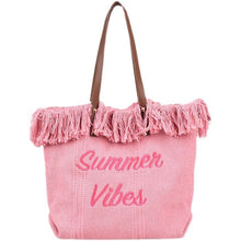 Load image into Gallery viewer, SALE CANVAS FRINGE TOTE: SUMMER VIBES (PINK)
