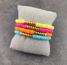 Load image into Gallery viewer, BRACELETS: BEADED POLYMER STACK W GOLD BEADS (NEONS)
