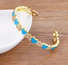 Load image into Gallery viewer, BRACELET:  CUFF HEART CRYSTAL (BLUE)
