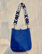 Load image into Gallery viewer, SALE VEGAN MESSENGER: BRIGHT  BLUE W MULTI COLOR STRAP
