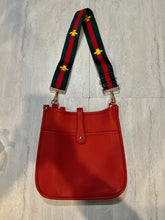 Load image into Gallery viewer, VEGAN MESSENGER: RED WITH MULTI COLOR STRAP
