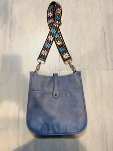 VEGAN MESSENGER: SKY BLUE W STRIPE STRAP
