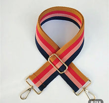 Load image into Gallery viewer, BAG STRAP: STRIPE RED PINK NAVY TAN (GOLD HARDWARE)
