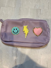 Load image into Gallery viewer, SALE COMSETIC PATCH CASE; PURPLE SMILE BOLT HEART
