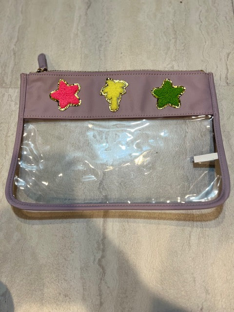 COSMETIC PATCH CASE PVC CLEAR: LAVENDER STAR PALM TREE STAR
