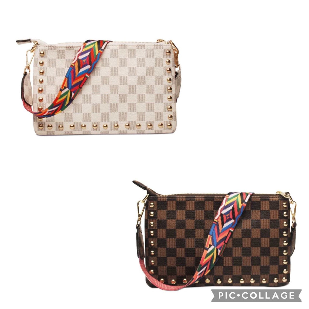 SALE VEGAN CHECK CROSSBODY W CHAIN & STRAP