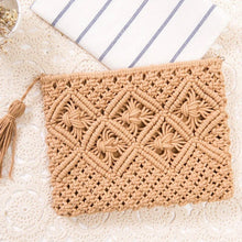 Load image into Gallery viewer, CLUTCH WOVEN CROCHET W TASSELL NATURAL
