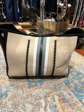Load image into Gallery viewer, SALE IMPERFECT BAG: NEOPRENE TOTE (TAN BLACK STRIPE)
