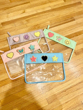 Load image into Gallery viewer, COMSETIC PATCH CASE: BLUE PVC CLEAR W PATCHES

