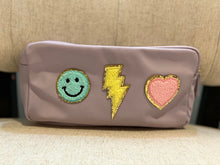 Load image into Gallery viewer, SALE COMSETIC PATCH CASE; PURPLE SMILE BOLT HEART
